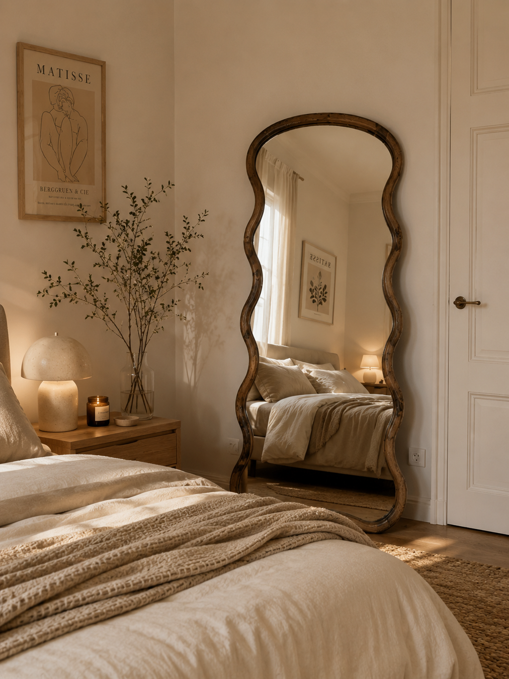 WOLKENSPIEGEL 180X80 CM – PREMIUM STANDSPIEGEL AUS MASSIVEM KIEFERNHOLZ (WALNUSS)