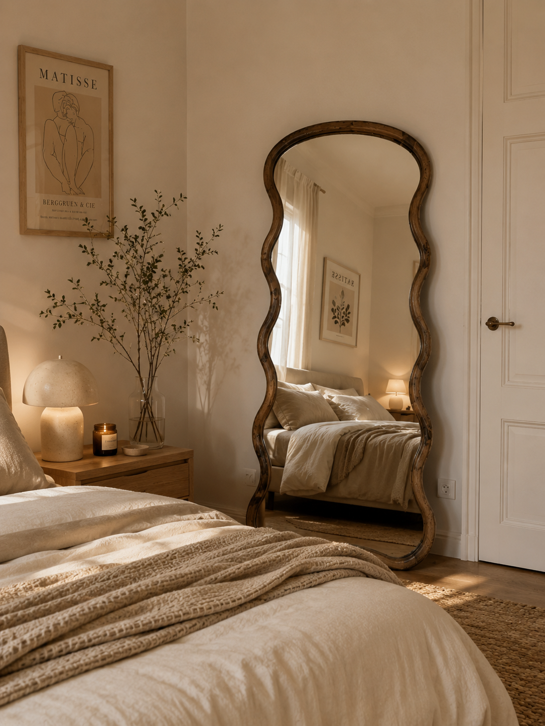WOLKENSPIEGEL 180X80 CM – PREMIUM STANDSPIEGEL AUS MASSIVEM KIEFERNHOLZ (WALNUSS)