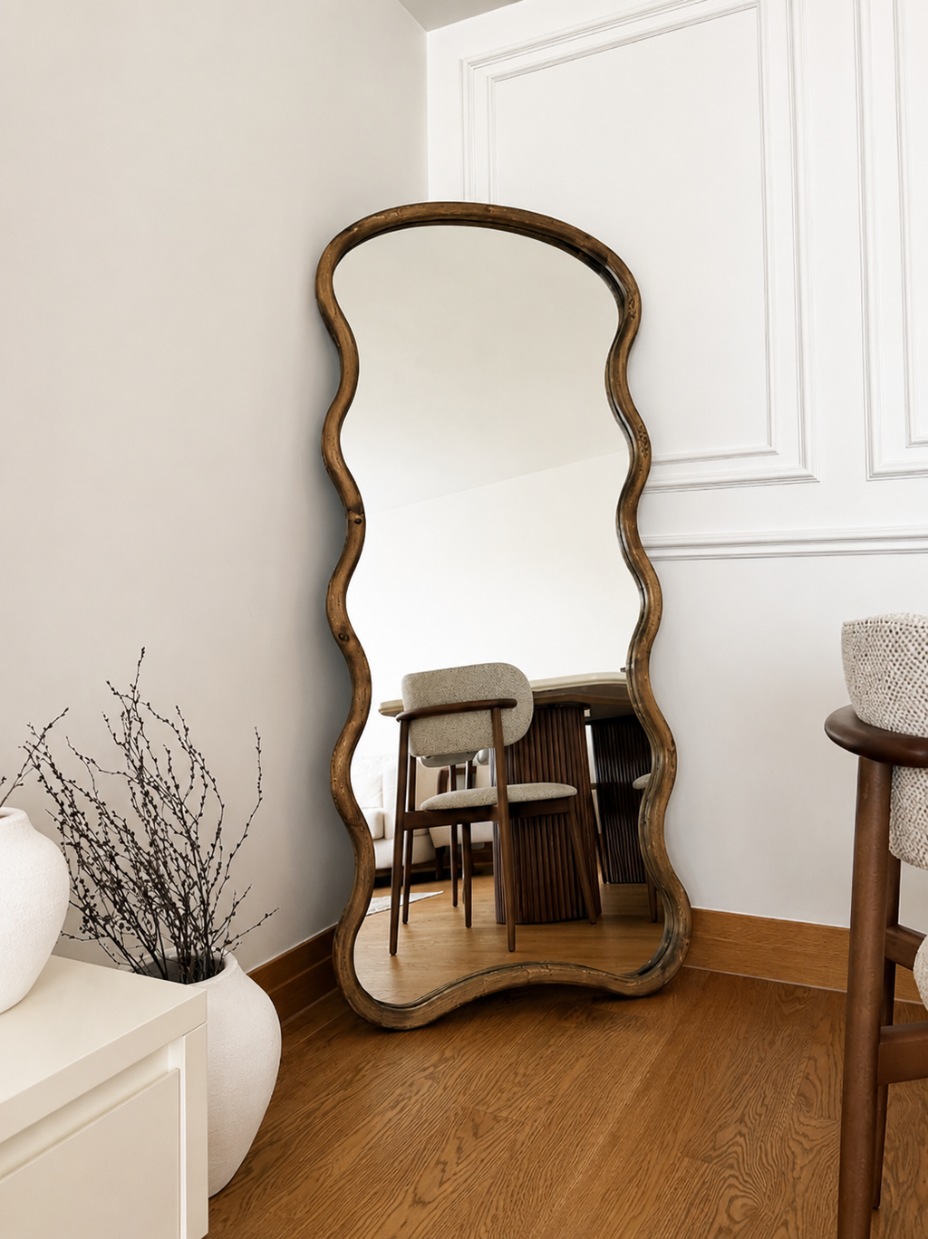 WOLKENSPIEGEL 180X80 CM – PREMIUM STANDSPIEGEL AUS MASSIVEM KIEFERNHOLZ (WALNUSS)